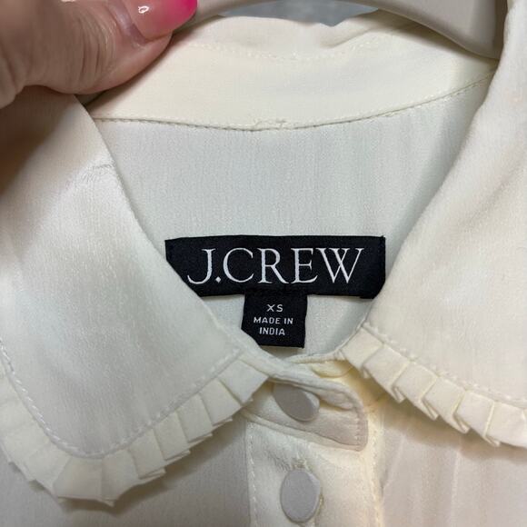 J.Crew XS Ivory Sheer Viscose Ruffle Collar Button Blouse Long Sleeve - Picture 3 of 4